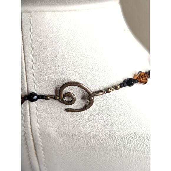 Black & Brown Crystal & Agate Stone Beaded 18" Necklace with Swirl Hook Clasp - Picture 7 of 8